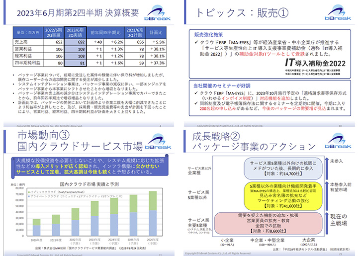 株式会社ビーブレイクシステムズのIR・決算サンプル