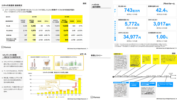 Hamee株式会社のIR・決算サンプル