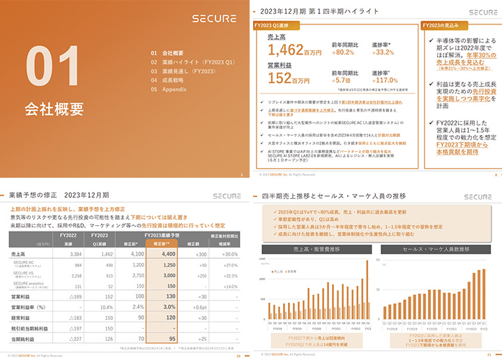 株式会社セキュアのIR・決算サンプル