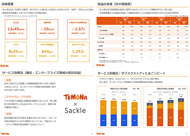 テモナ株式会社のIR・決算サンプル