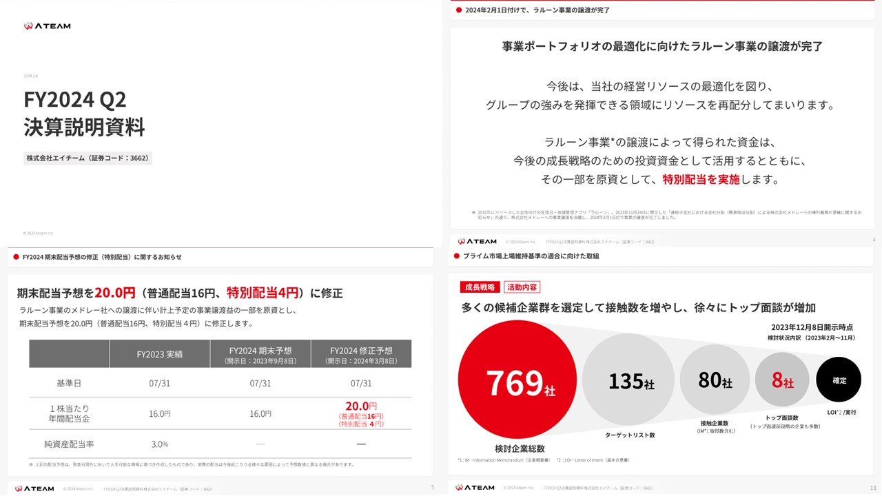 株式会社エイチームの決算資料ページ