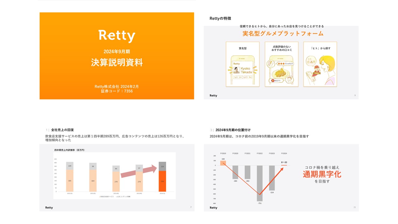 Retty株式会社の決算資料ページ