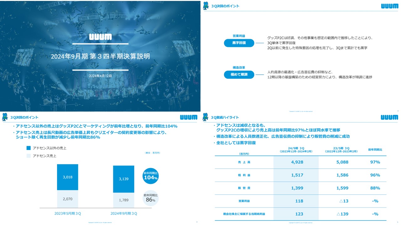UUUM（ウーム）株式会社の決算資料ページ