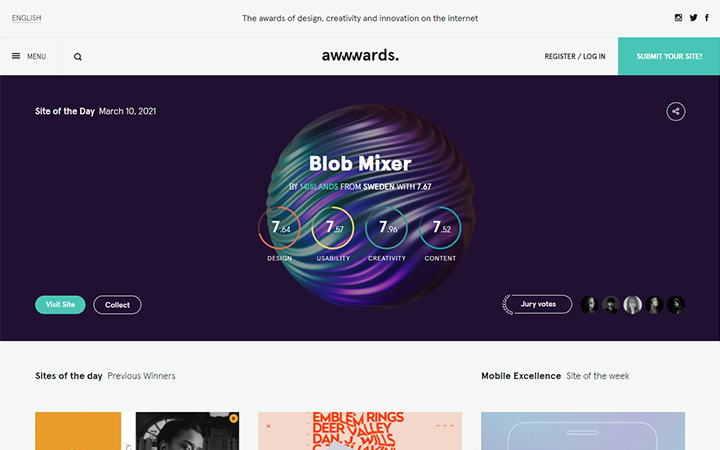 ホームページのデザイン参考例が見れるwebサイト：Awwwards