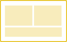 パワーポイントのレイアウトデザイン：情報配置（三分割）の上2つ下1つ