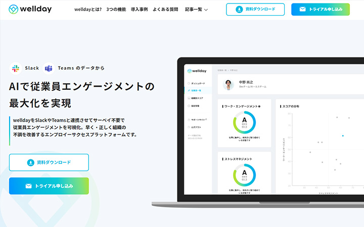 SaaSプロダクトのサイトデザイン参考：wellday