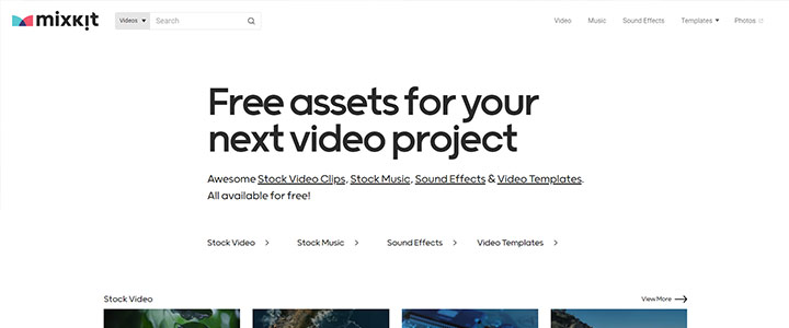 動画編集に使えるフリー素材：Mixkit