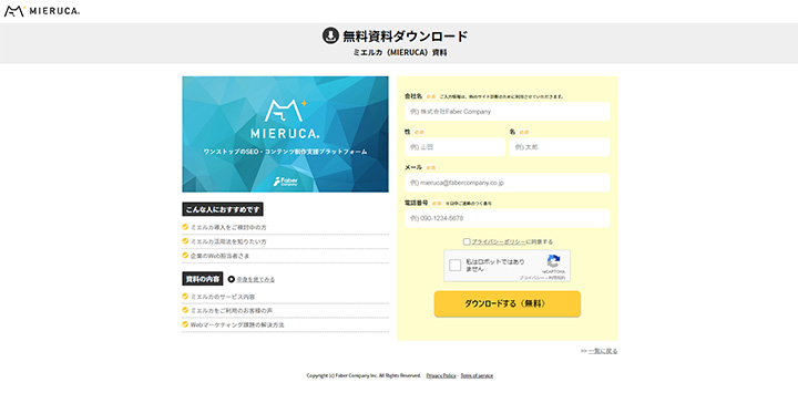 資料ダウンロードページの参考デザイン:ミエルカ
