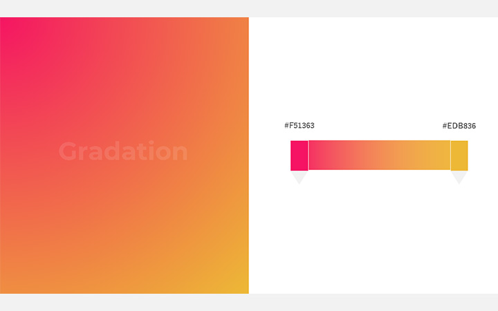 グラデーションパターン：赤オレンジ（RGB：#F51363）