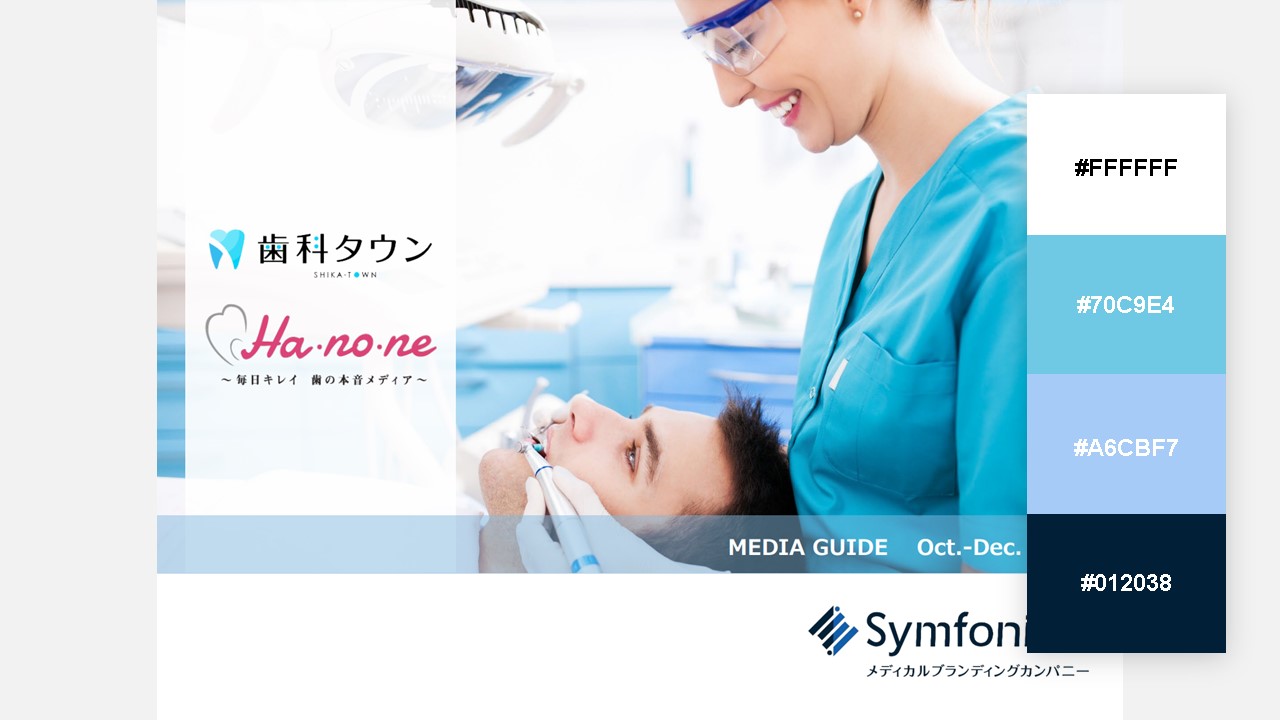 資料の配色パターン：27. 青の色相から外れないようバランスよく組み合わせ