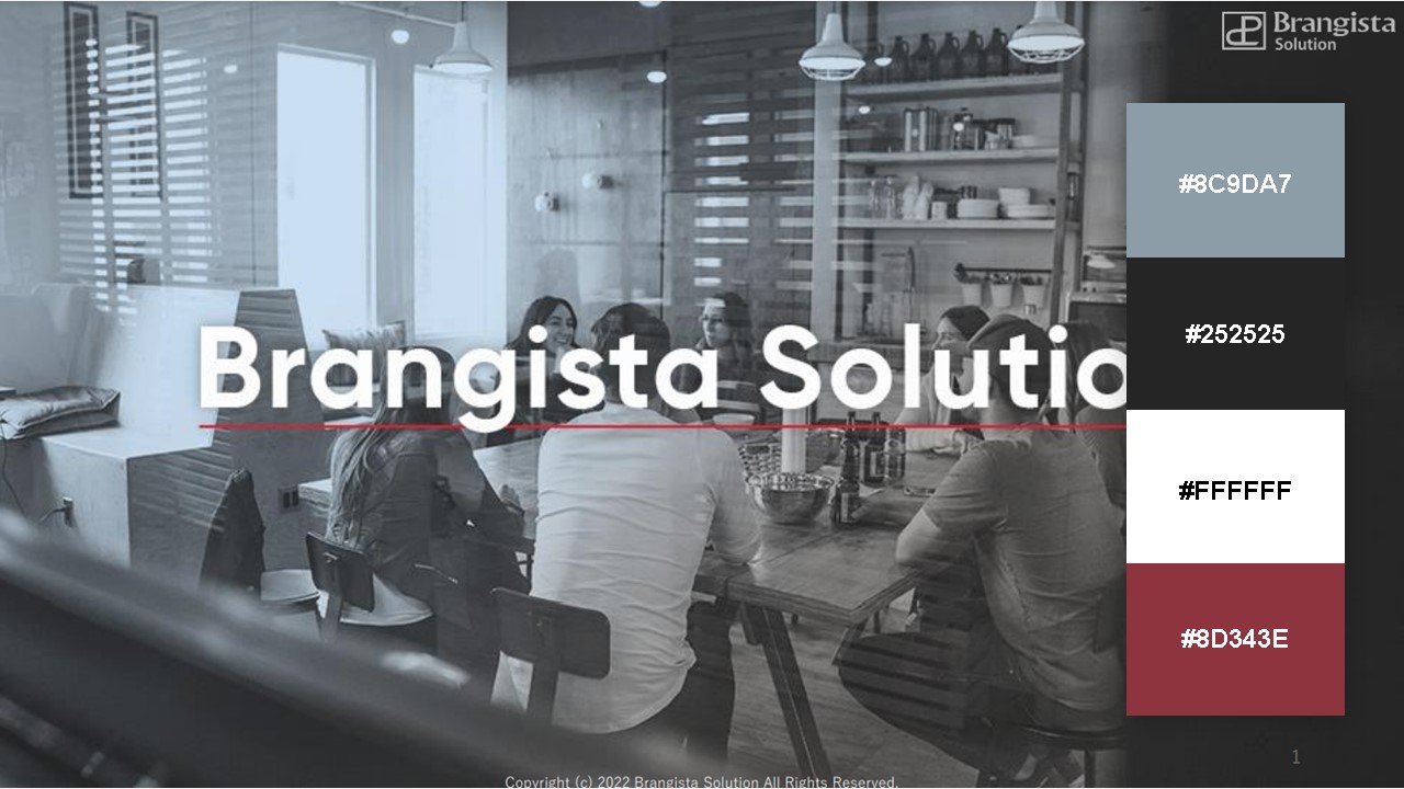 資料の配色パターン：49. 黒色で写真のトーンを合わせて白でくりぬく