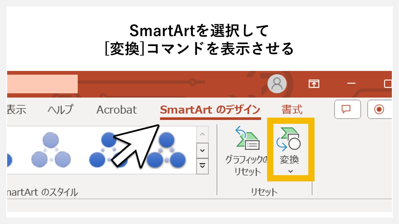 STEP6：SmartArtを選択して[変換]コマンドをクリック