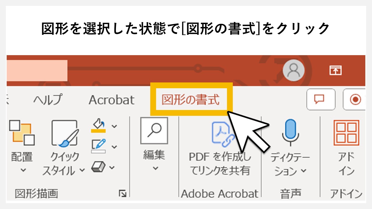 STEP2：楕円を選択した状態で[図形の書式]をクリック