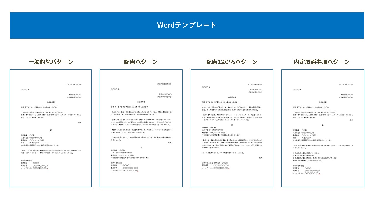 サンプル)内定通知書テンプレート(4パターン)