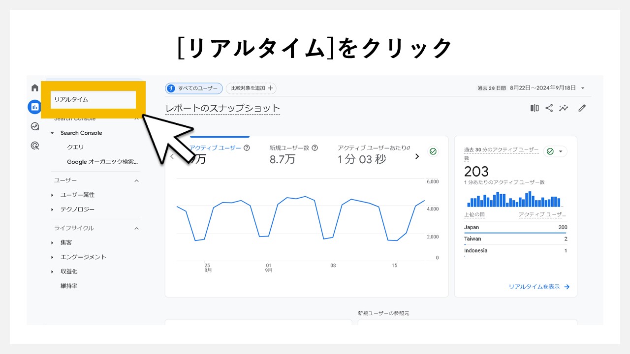 [リアルタイム]をクリック