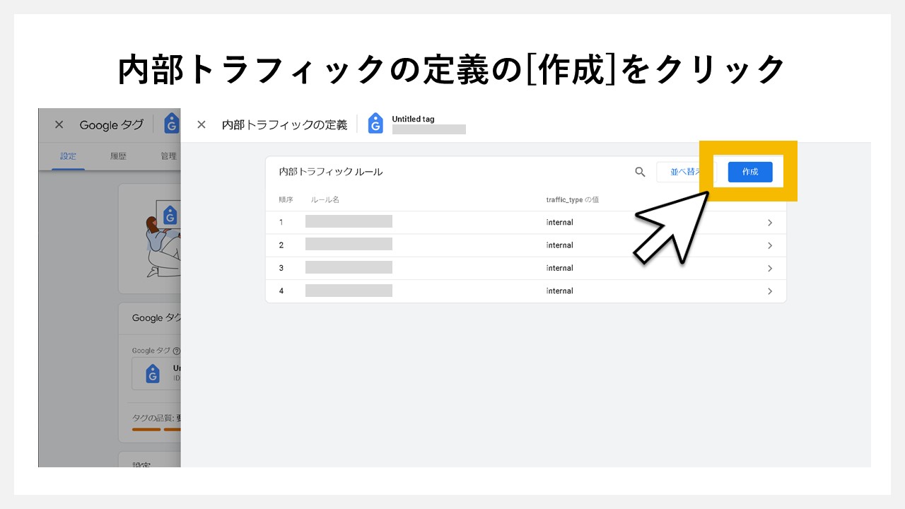 内部トラフィックの定義の[作成]をクリック