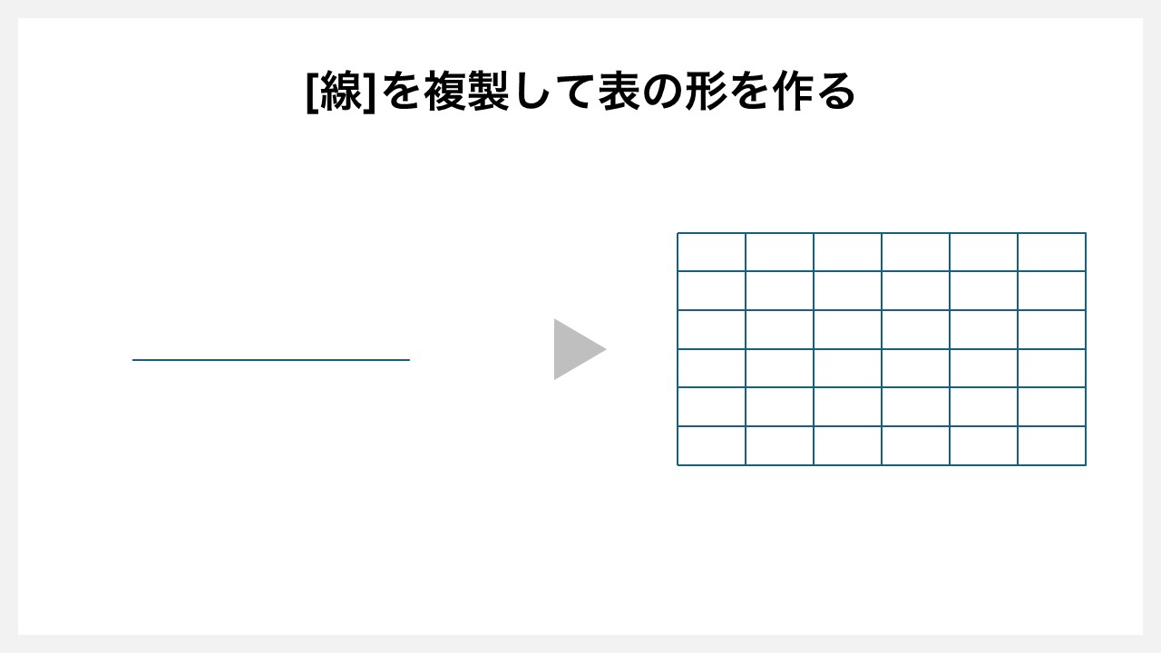 パワーポイントの図形で「表」を作る方法STEP4：[線]を複製して表の形を作る