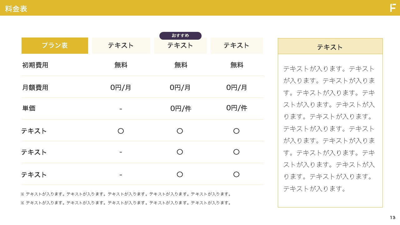 サービス資料のデザイン例:料金表