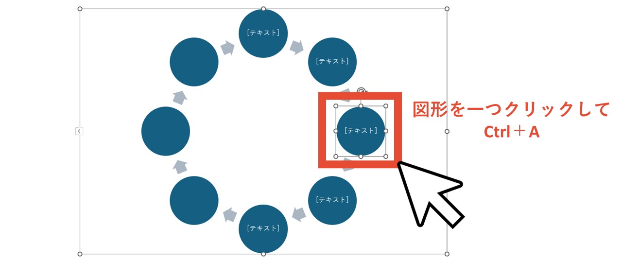 図形をクリックしてCtrl+Aを押す