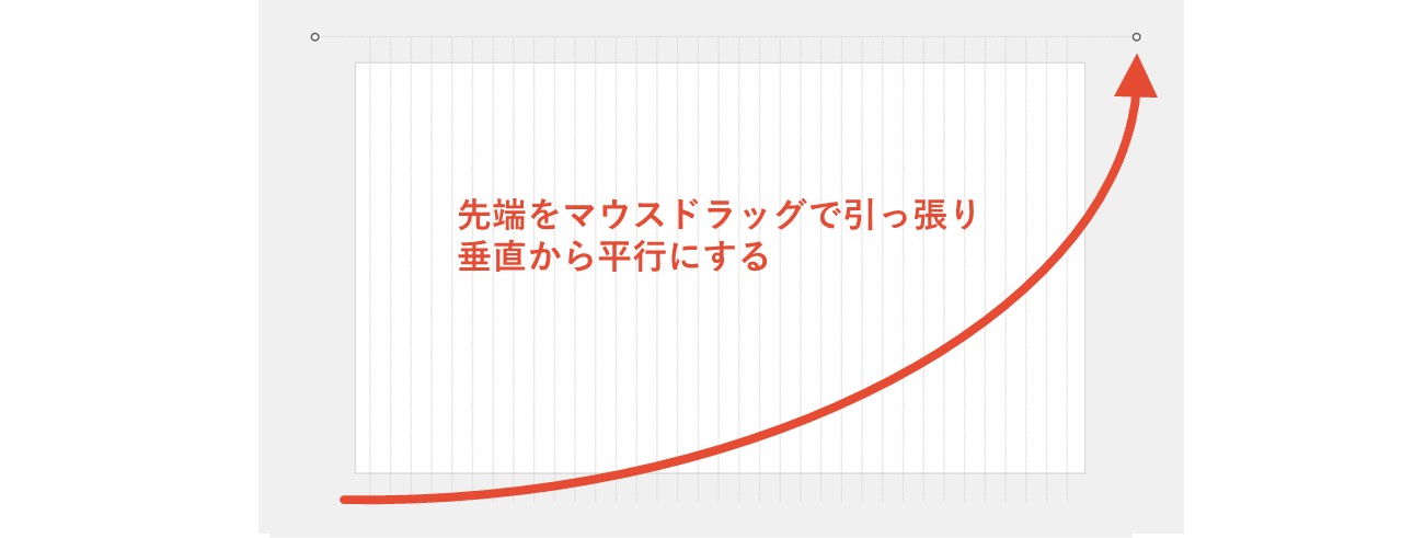 余分に複製した点線の片端を引っ張り横向きにする