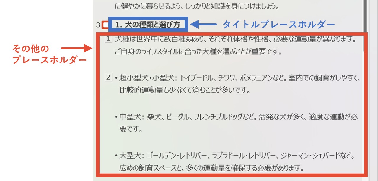 アウトラインに表示されるテキスト