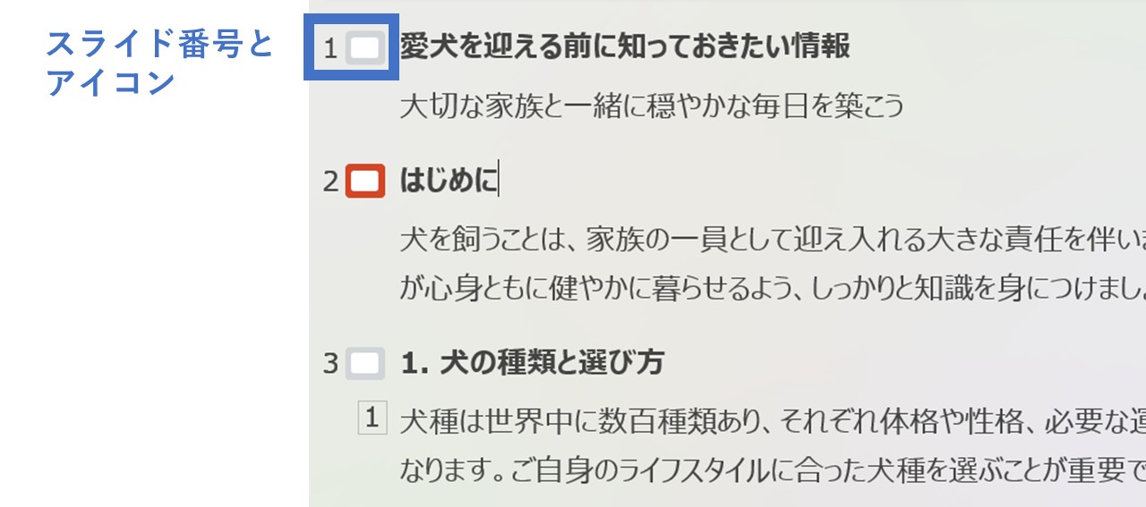 アウトラインでもスライド一覧のような編集はできる