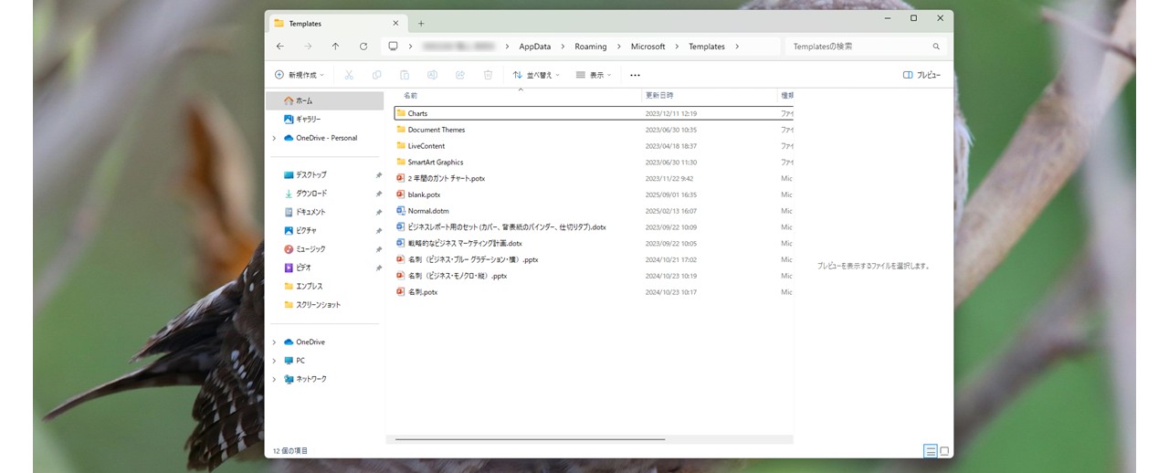 テンプレートの保存先を開く
